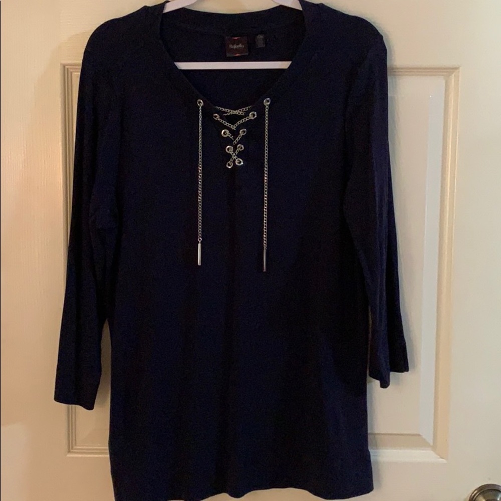 Navy Blue Top with Chain Tie Detail